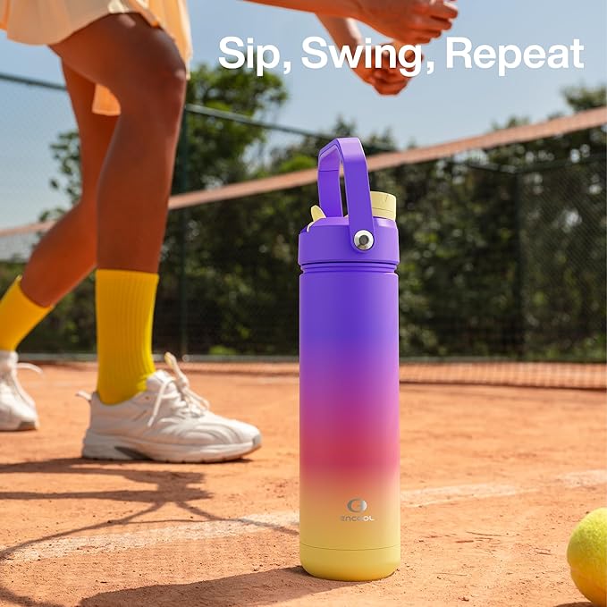 Insulated Water Bottle with Straw Stainless Steel Water Bottle, Leak-Proof, BPA-Free, Double Wall Vacuum Keeps Cold for 24 Hours for Sports, Travel, School (18 oz, Peach Dream)