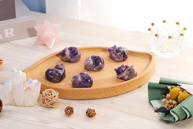 Top Plaza 1.6" Amethyst Cat Crystal Statue Cute Sleeping Cat Figurine Polished Carved Gemstones Sculpture Home Office Desk Decor Balancing Meditation Crystal Gifts for Women Cat Lover