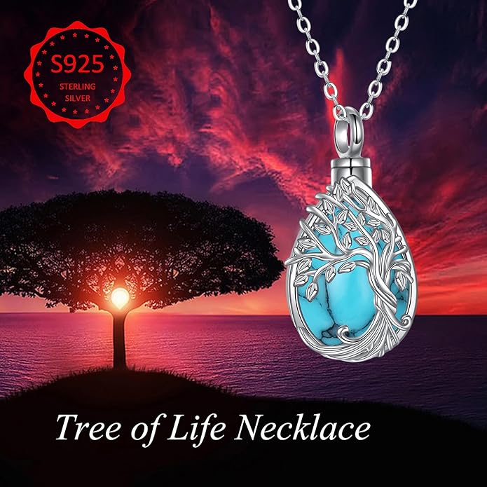Tree of Life Urn Necklaces for Ashes 925 Sterling Silver Tree of Life Crystal Cremation Jewelry for Ashes Memory Jewelry for Women Men