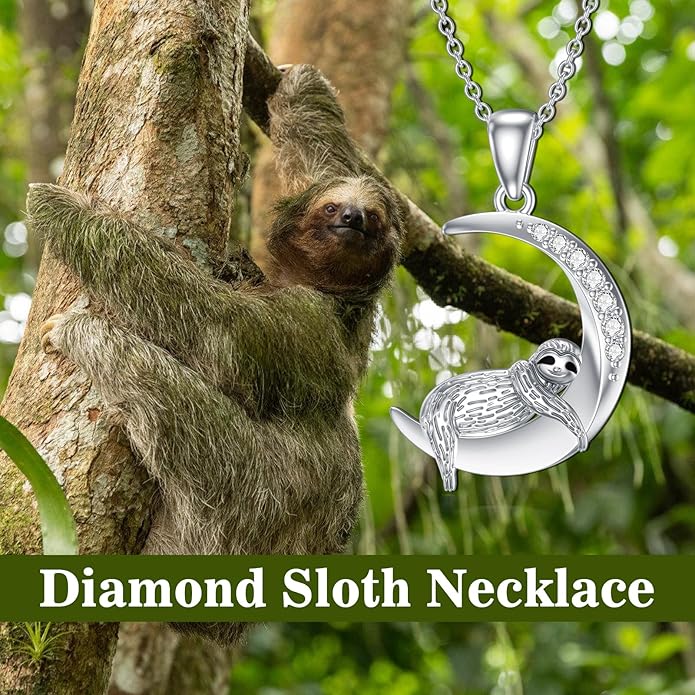 Diamond Black Cat/Red Panda/Sloth/Deer/Unicorn Necklace for Women 925 Sterling Silver Sleeping Animal and Moon Pendant with Lab Grown Diamonds Jewelry Gifts