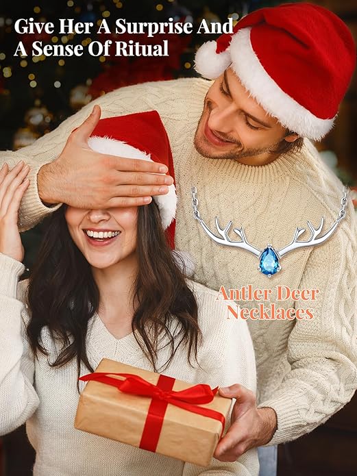 Silvora 925 Sterling Silver Deer Antler Necklace, Antler Deer Jewelry Antler Pendant Choker Birthstone Necklace Christmas Jewelry for Women