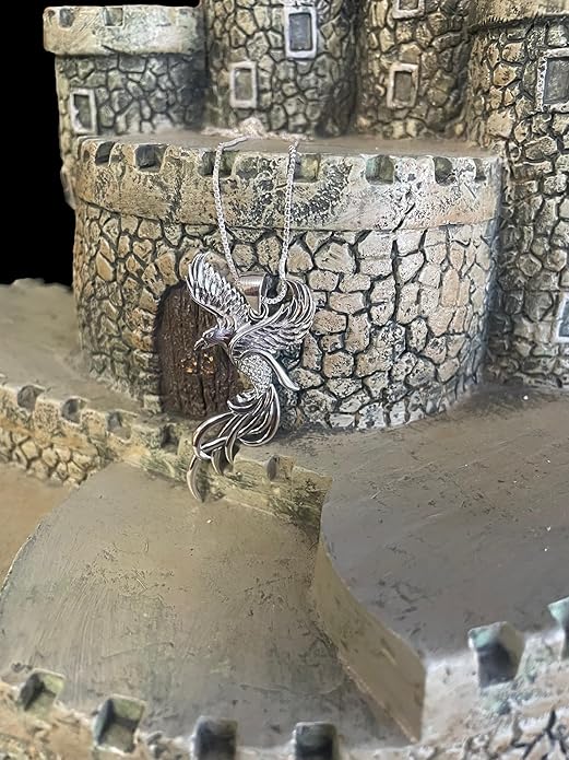 Sterling Silver CZ Eagle Phoenix Pendant Necklace 18"