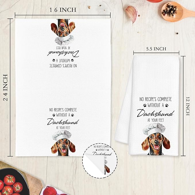 Dachshund Kitchen Towels Decorative, Weiner Dog Dish Tea Towels for Kitchen Drying, Weiner Dachshund Lover Gifts Hand Towels, Pet Lovers Dog Mom Gifts, 16x24 Inch