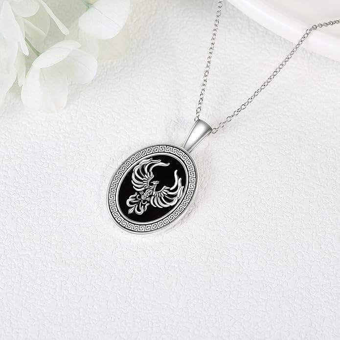 Black Onyx Necklace Raven/Phoenix/Peacock Necklace Gothic Jewelry Gifts for Women Men