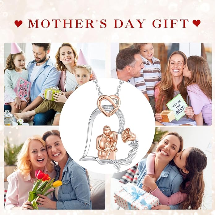 EUDORA Sterling Silver Mother Daughter Necklace for Women, Mama Son Daughter Necklace Pendant for Mom and Daughter,Mom Jewelry from Daughter Mother's Day Gift for Mother Daughter Aunt Grandma