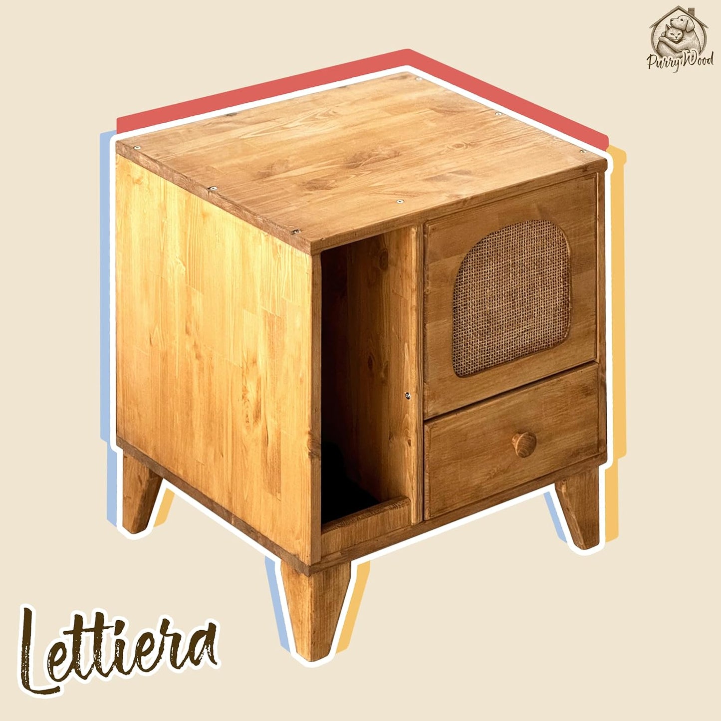 Cat Litter Box | Hidden Litter Box Furniture with Removable Divider | Wooden Cat Washroom Furniture | Indoor Cats House (Wood)