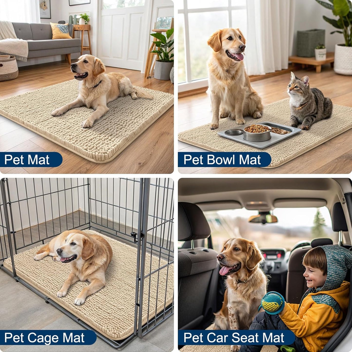 Smiry Dog Door Mat for Muddy Paws 70x24, Absorbs Moisture and Dirt Doormat, Non-Slip Washable Quick Dry Chenille Front Door Mat Indoor Entrance, Entryway Carpet for Inside Floor, Beige