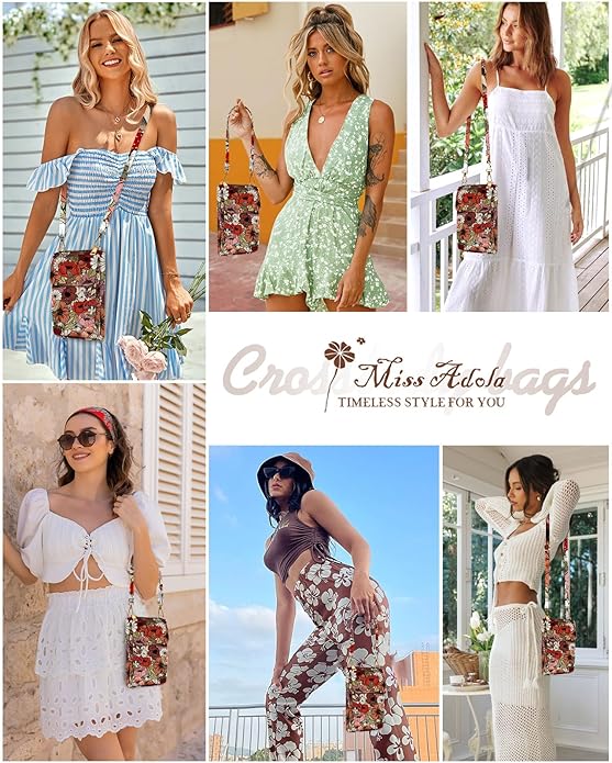 Cute Crossbody Purse Cell Phone Bags for Women - Leather Cellphone Wallet Purse with Handle Rope and Adjustable Shoulder Rope