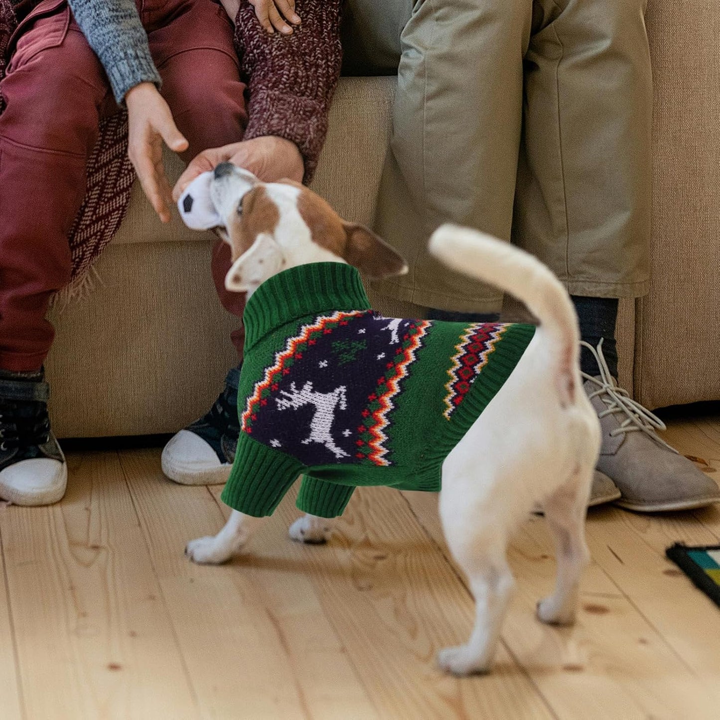 Queenmore Dog Christmas Sweater,Turtleneck Knitted Pullover Xmas Pet Clothes Sweatshirt,Christmas Outfit, Warm Dog Sweaters for Small Dogs Boy Girl,XmasDeer,L