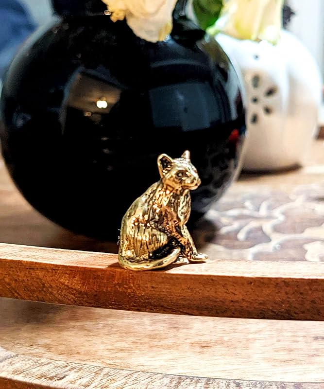 Cat Figurine Handcrafted Brass Small Kitten Miniature Collectible Gift for Cat Lovers Tiny Metal Decorative Trinket
