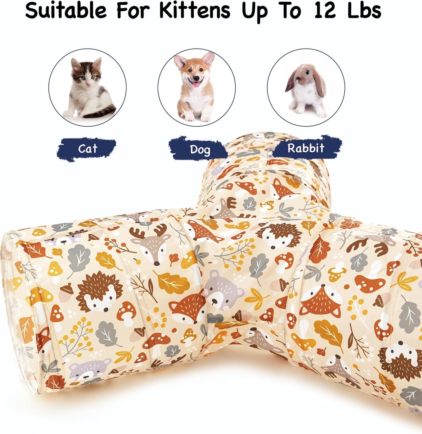 Tempcore Pet Cat Tunnel Tube Cat Toys 3 Way Collapsible, Cat Tunnels for Indoor Cats,Kitty Tunnel Bored Pet Toys Peek Hole Toy Ball Puppy, Kitty, Kitten, Rabbit Beige Deer