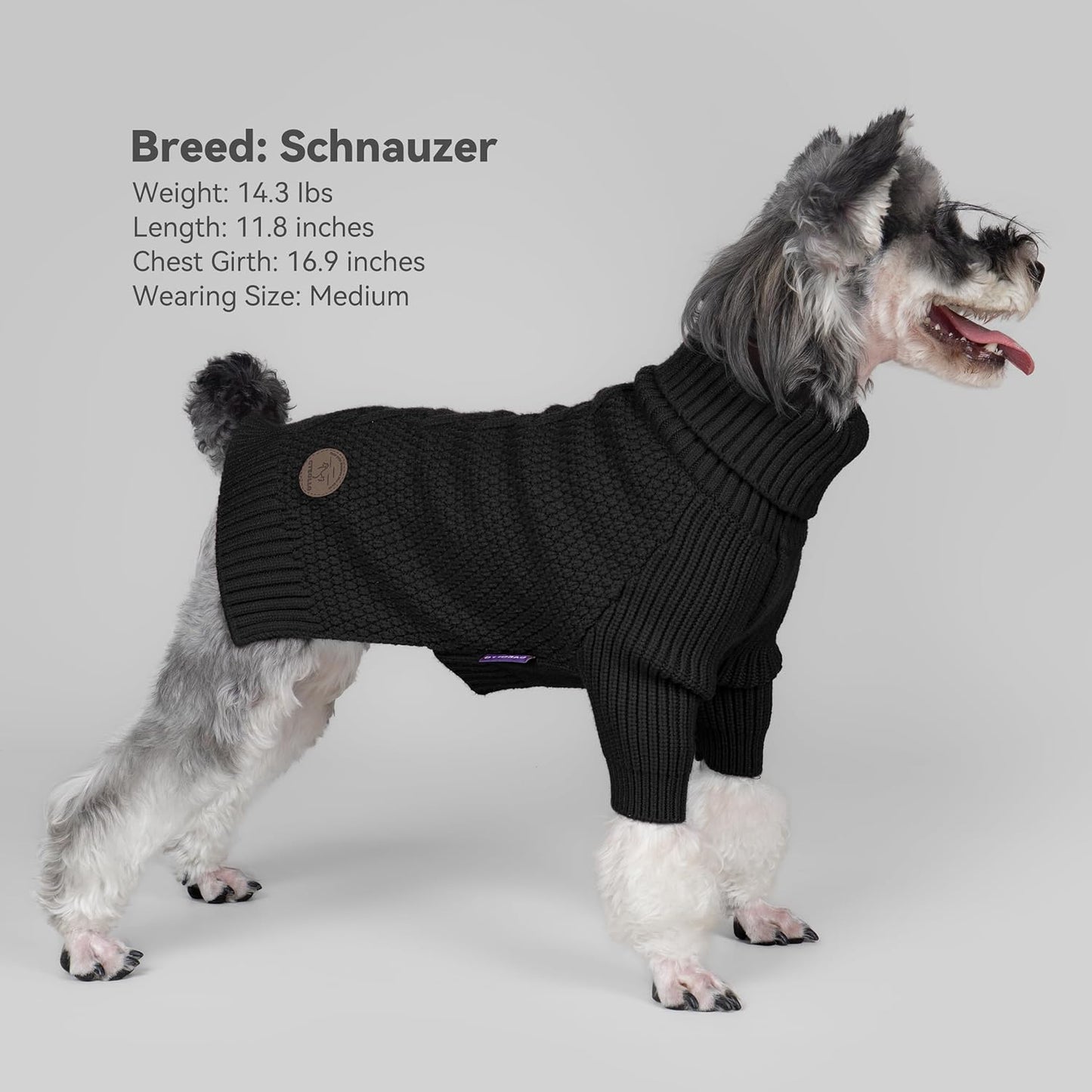 cyeollo Fleece Dog Sweaters for Medium Dogs Male, Stretchy Warm Turtleneck Doggy Clothes for Fall Winter Pullover Doggie Jacket Boy Thermal Knit Pet Apparel with Sleeves, Black XL