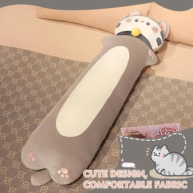 Long Cat Plush Pillow, 27.6inches Cute White Cat Plushie Stuffed Animals Body Pillow, Kawaii Kitten Soft Plushie Doll Toy Birthday Gift for Kids Boy Girlfriend