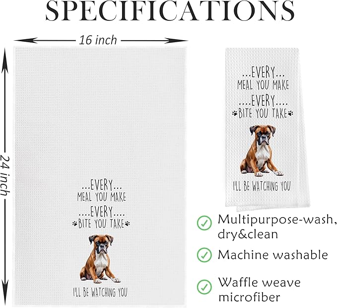 Boxer Dog Dish Towels Set - Funny Boxer Dog Gifts Decorative Waffle Weave Kitchen Towels, Boxer Dog Hand Towels, Boxer Dog Tea Towels, Boxer Dog Gifts (16×24 Inches, Set of 2)