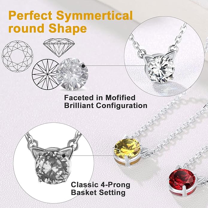 SILVERCUTE Sterling Silver Birthstone Necklace for Women,Dainty Silver Pendant Necklace with Round Cubic Zirconia,16"-18"