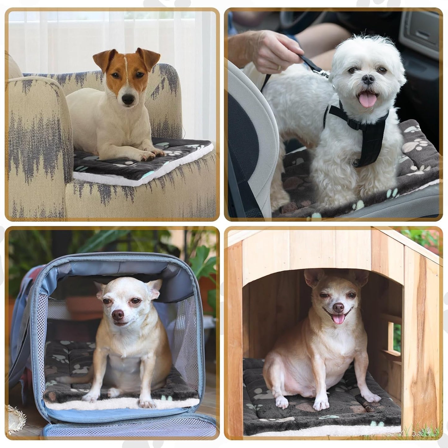 4 Pack Ultra Soft Dog Cat Bed Mat with Cute Prints Reversible Fleece Dog Crate Kennel Pad Cozy Washable Thickened Hamster Guinea Pig Pet Bed Mat for Small Animals(13 x 19 Inches,Black)