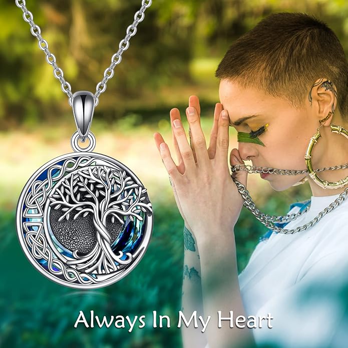 Tree of Life Urn Necklaces for Ashes 925 Sterling Silver Tree of Life Crystal Cremation Jewelry for Ashes Memory Jewelry for Women Men