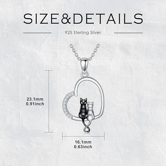 Diamond Black Cat Necklace for Women 925 Sterling Silver Cat on Moon Necklace Pendant Black Cat Jewelry Gifts for Women Mom Wife Girlfriend Daughter Girls