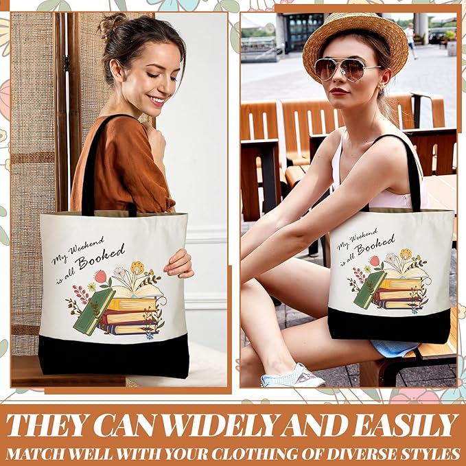 Cunno 2 Pcs Book Tote Bags Purse Set Book Lovers Gifts Canvas Tote Bags Librarian Bookish Birthday Gifts