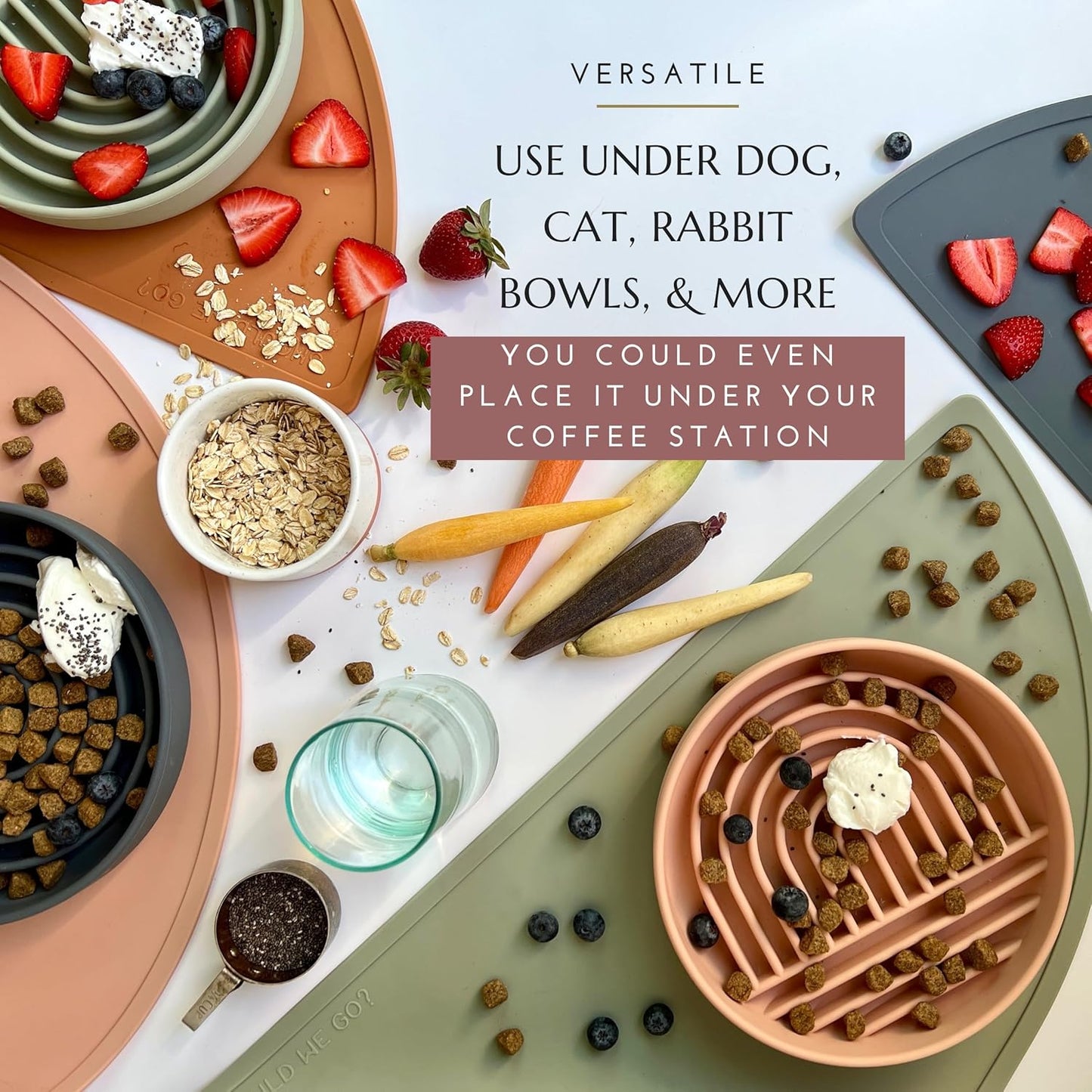 Waterproof Silicone Pet Food Mat - Non-Slip, Spill-Proof Feeding Mats for Floors, Raised Edge Design, Easy-to-Clean Mat for Dog & Cat Bowls, 21" Across x 10.5" Deep, Medium-Sage Green