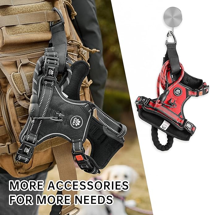 NESTROAD No Pull Dog Harness,Adjustable Oxford Dog Vest Harness with Leash,Reflective No-Choke Pet Harness with Easy Control Soft Handle for Large Dogs(X-Large,Red)