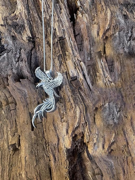 Sterling Silver CZ Eagle Phoenix Pendant Necklace 18"