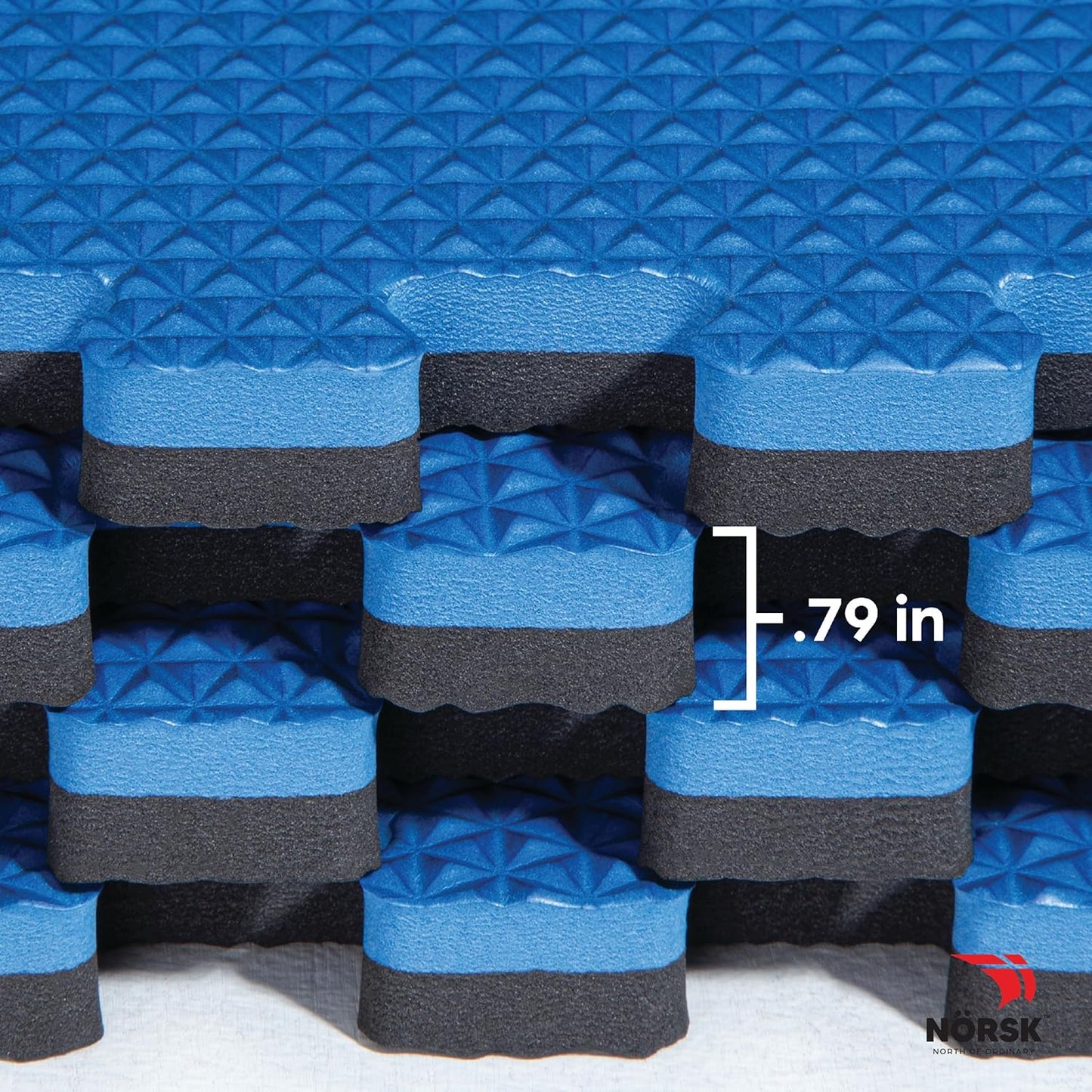 Norsk Reversible Gym Exercise Mats 3/4" Thick EVA Interlocking Foam Tiles, Perfect Gym Flooring for Home Gym, 16 Tiles & 32 Trim Pieces, 64 Sq. Ft. Reversible, Dazzling Blue/Black