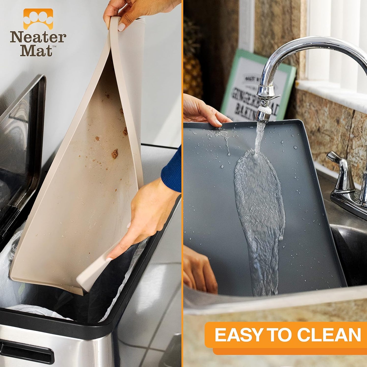 Neater Pet Brands Neater Mat Pet Mats for Food and Water, Cat & Dog Bowl Mat Waterproof Silicone, Feeding Tray, Dog Food Mats for Floors, Placemat w/Raised Edge for Under Bowls, 32" x 24", Light Pink