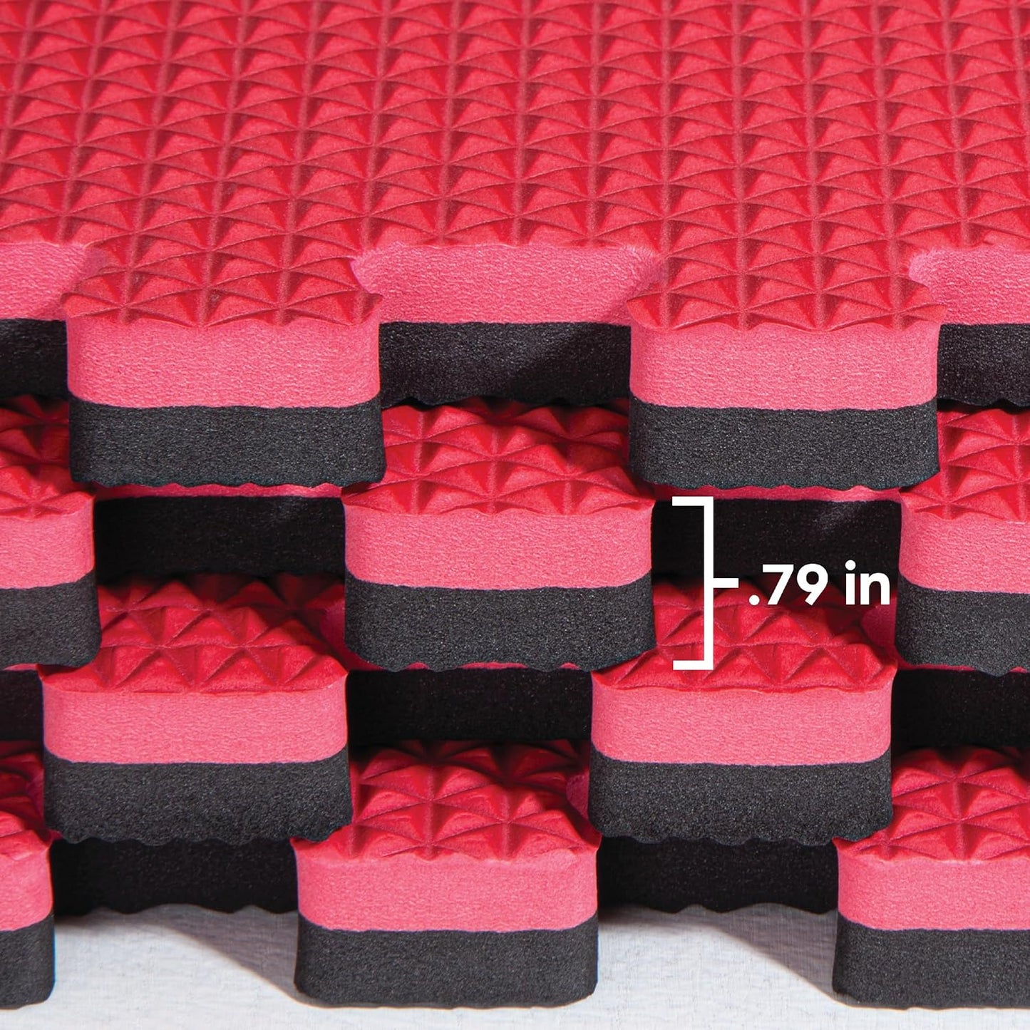 Norsk Reversible Gym Exercise Mats 3/4" Thick EVA Interlocking Foam Tiles, Perfect Home Gym Flooring, 16 24"x24" Tiles & 32 Trim Pieces, 64 Sq. Ft. Reversible, Red/Black