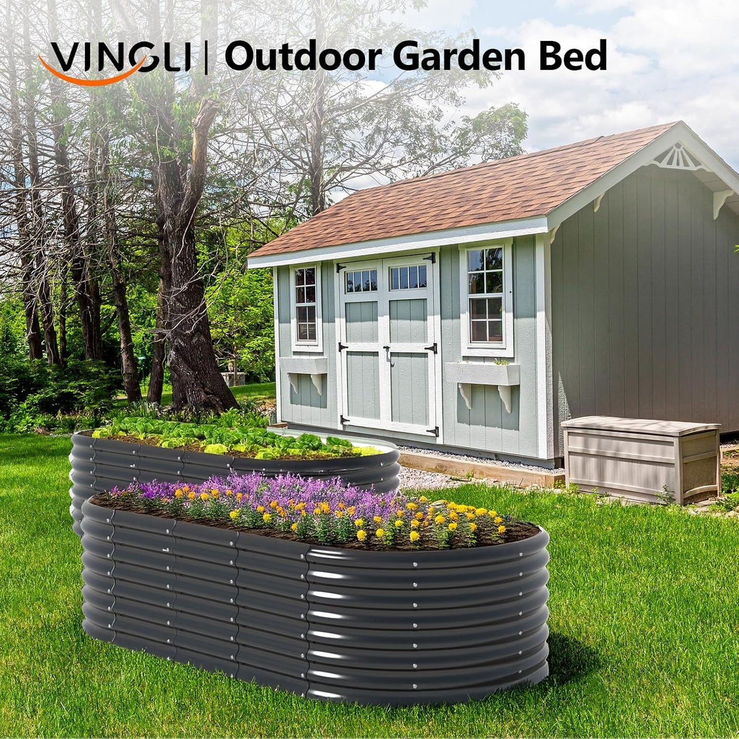 VINGLI Galvanized Raised Garden Beds Outdoor, 6x3x2 Ft, 8x4x2 Ft Lager Metal Planter Raised Beds for Planting Vegetables Flowers Herb (8 * 4 * 2(Oval))