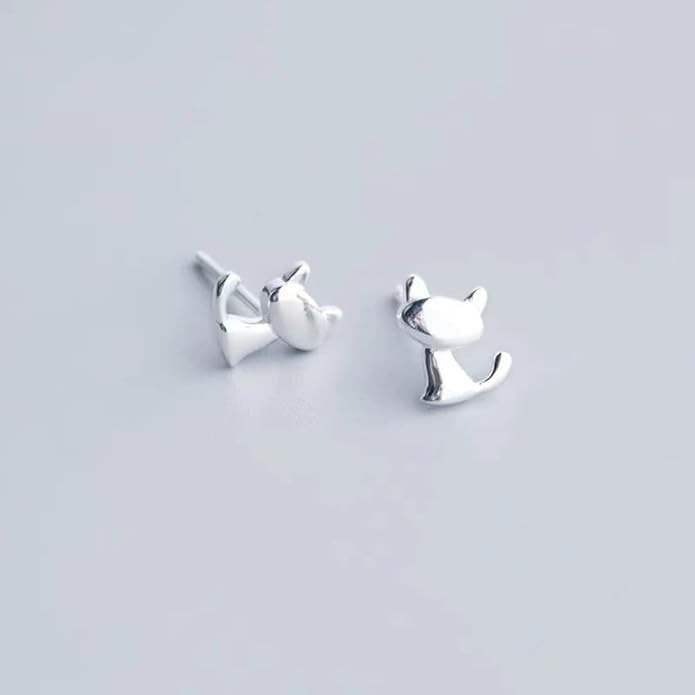 Cute Cat Stud Earrings S925 Sterling Silver Minimalist Lovely Pet Animal Tiny Cartilage Earring Ear Studs Piercing Hypoallergenic Jewelry Gifts for Women Girls