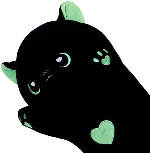 Long Cat Plush Body Pillow, Cute Cat Plush Toy Pillows with Wings, Stuffed Animals Kitten Soft Plushies Gifts for Kids Girls Girlfriend(AngelCat Green, 35.4in/90cm)
