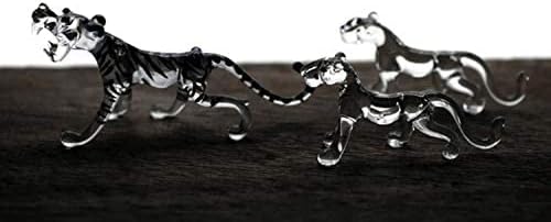ChangThai Design Tiny 3½" Clear Black Striped Roaring Tiger Figurine - Miniature Hand Blown Glass Tigers Wild Cats Wildlife Felidae Animal Crystal Decorative Figure Collectible Figurines Décor Gifts