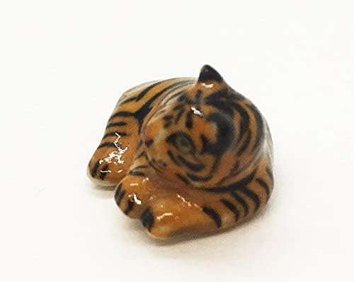 WitnyStore Tiny ⅝ Inch Orange Curled Up Tiger Cub Figurine - Miniature Hand Made Ceramic Panthera Wild Cats Lion Jaguar Leopard Panther Animal Small Porcelain Decorative Collectible Figure Décor Gifts