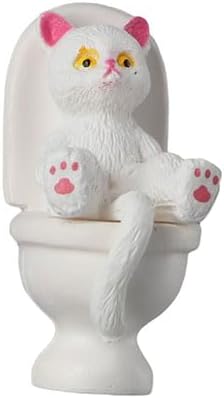 Kopida 2PCS Cute Animal Cat Ornaments Sitting On Closestool Toilet PVC Model Cat Miniature Pink Sitting Animal Model Cat Duck Cat Small Statue Figurine Crafts Figure Home Decoration