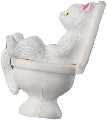 Kopida 2PCS Cute Animal Cat Ornaments Sitting On Closestool Toilet PVC Model Cat Miniature Pink Sitting Animal Model Cat Duck Cat Small Statue Figurine Crafts Figure Home Decoration