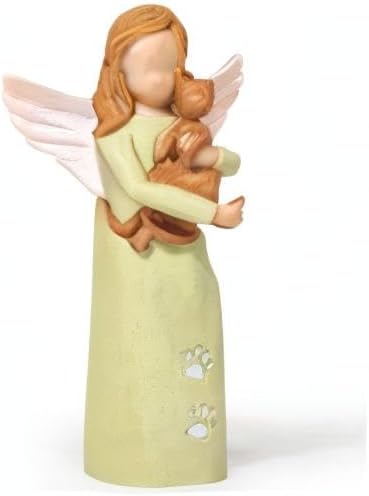 Cat Angel Friendship Statues for Lovers: Hand-Painted Figure - Lime Green Angel and Brown Cat