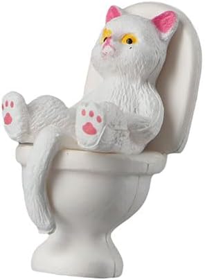 Kopida 2PCS Cute Animal Cat Ornaments Sitting On Closestool Toilet PVC Model Cat Miniature Pink Sitting Animal Model Cat Duck Cat Small Statue Figurine Crafts Figure Home Decoration