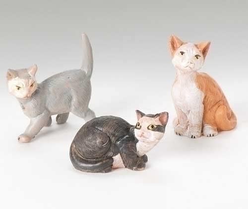 Fontanini by Roman Inc., Set of 3 Cats, 5" Animals Collection, Nativity Figure and Accessories, Hand Sculpted and Painted