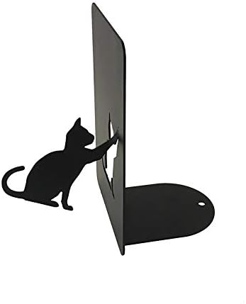 Dog Bookends,Cat Book Ends Metal Books Organizer, Gifts for Dog Puppy Kitten Lovers,Heavy Duty Decorative and Book Holder, 4.9×3.2×6.9 in (Black)