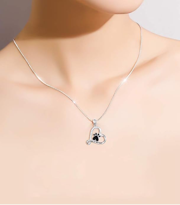 Ladytree S925 Sterling Silver Puppy Dog Cat Pet Paw Print Pendant Necklace 18 inches
