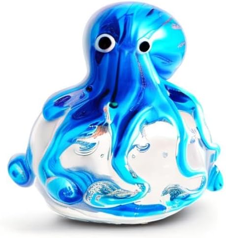 EUSTUMA Hand Blown Glass Octopus Figurine Ornament,Sea Animal Ornament for Fish Tank Aquarium,Sea Animals Collection for Birthday Gift,Glass Office Paperweight for Desk.
