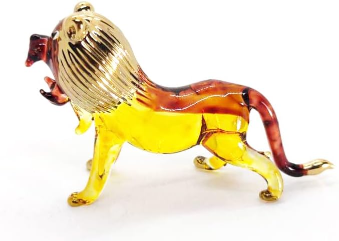 Tiny 2¾" Yellow Brown Gold Roar Lion - Miniature Hand Blown Glass Tigers Lions Panthera Wild Cats Crystal Wildlife Animal Decorative Figures Collectible Figurines Décor Gifts