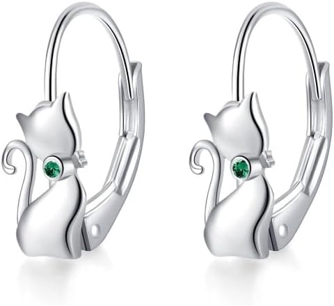 Cat Gifts Earrings Sterling Silver Cute Small Animal Cats Dangle Leverback Jewelry Gifts for women cat Lovers