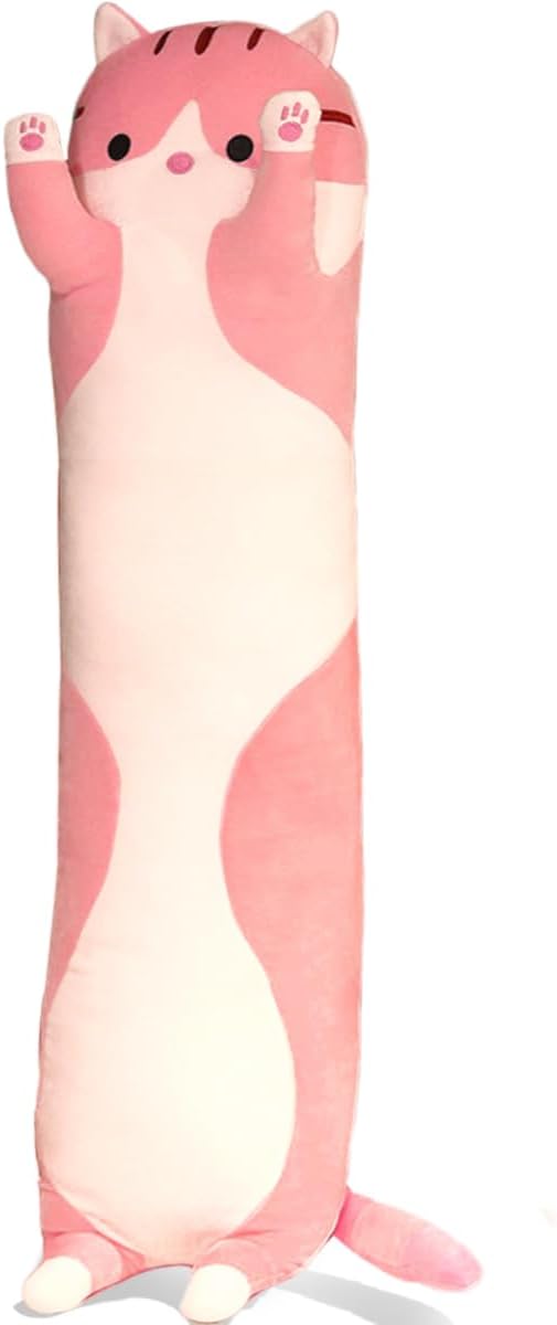 Pink Cat Long Plush Pillow Kitty Stuffed Animals Soft Sleeping Throw Pillow Doll Toy (Pink,18inches)