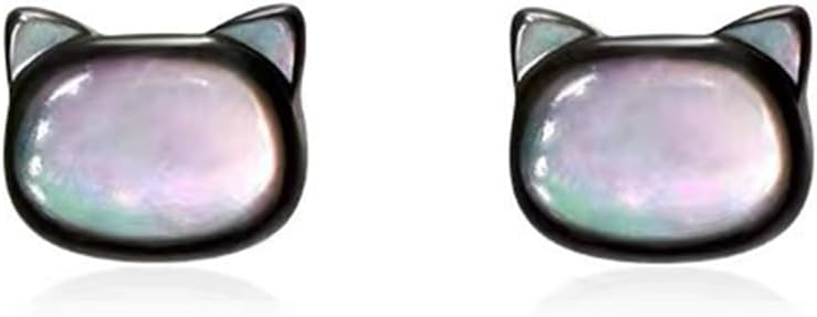 Dainty Shell Pearl Cat Stud Earrings for Women Girls 925 Sterling Silver Hypoallergenic Nickel Free Tiny Small Kitten Animal Studs Cartilage Tragus Post Cute Birthday Halloween Christmas Jewelry Gifts