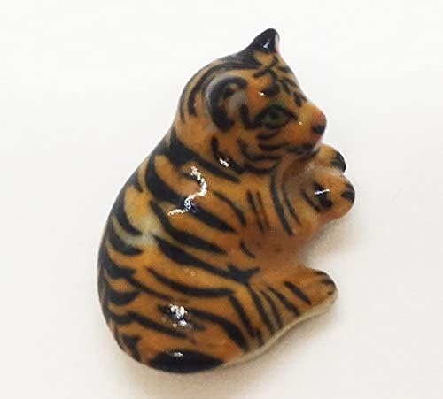 WitnyStore Tiny ⅝ Inch Orange Curled Up Tiger Cub Figurine - Miniature Hand Made Ceramic Panthera Wild Cats Lion Jaguar Leopard Panther Animal Small Porcelain Decorative Collectible Figure Décor Gifts