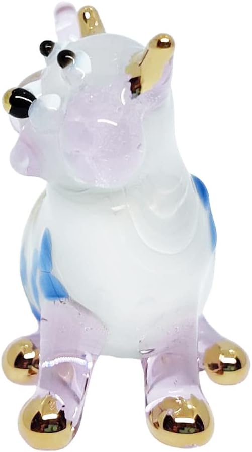 Tiny 1½" White Pink Yellow Blue Sitting Look Right Cat Figurine Miniature Hand Blown Glass Cats Kitten Feline Animals Cute Crystal Decorative Collectible Figurines Décor Gifts