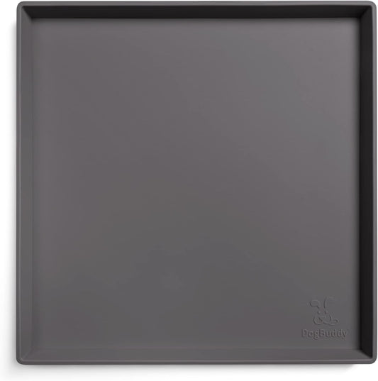 DogBuddy Dog Food Mat – Waterproof Dog Bowl Mat for Food and Water, Silicone Pet Feeding Mats For Floors, Non-Slip Placemat with High Edges For Dogs Bowls, Puppy Essentials (XS: 11" x 11", Shadow