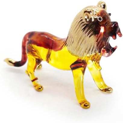 Tiny 2¾" Yellow Brown Gold Roar Lion - Miniature Hand Blown Glass Tigers Lions Panthera Wild Cats Crystal Wildlife Animal Decorative Figures Collectible Figurines Décor Gifts